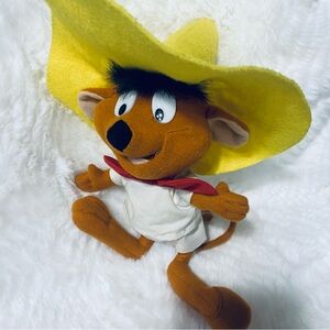Vintage 1996 Looney Tunes Speedy González Plush Toy with Yellow Hat